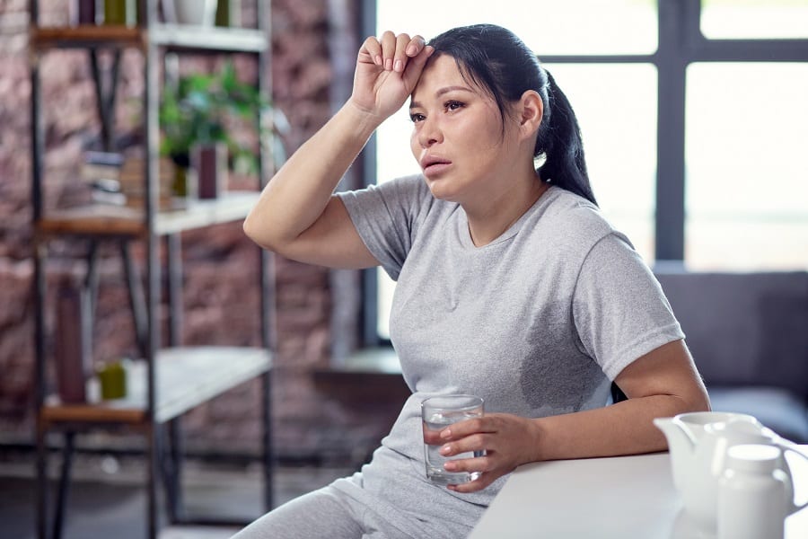 Worn nice woman sweating