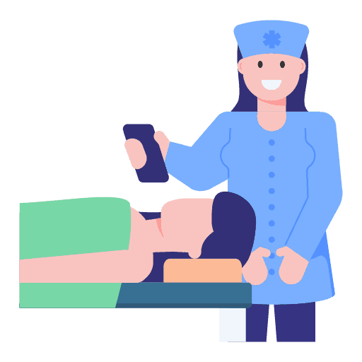 illustration of patient on table with doctor standing next to them